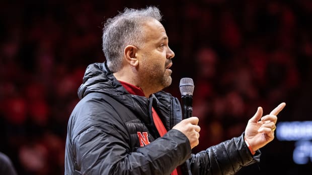 Matt Rhule 2022.12.10 halftime Nebraska-Purdue MBB game